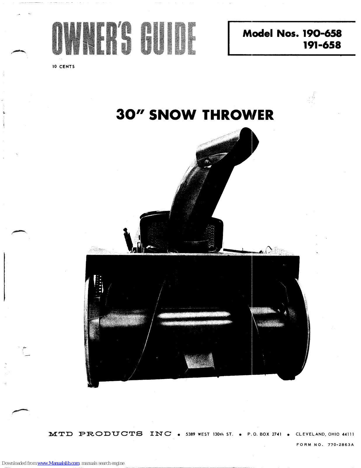 MTD 190-658, 191-658 Owner's Manual