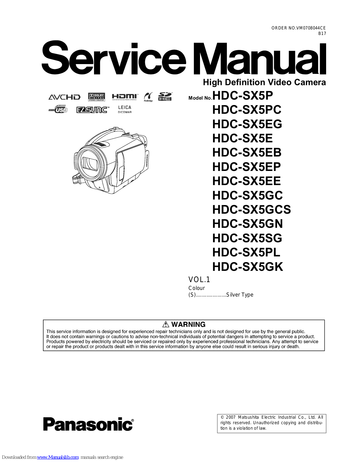 Panasonic HDC-SX5P, HDC-SX5PC, HDC-SX5EG, HDC-SX5E, HDC-SX5EB Service Manual