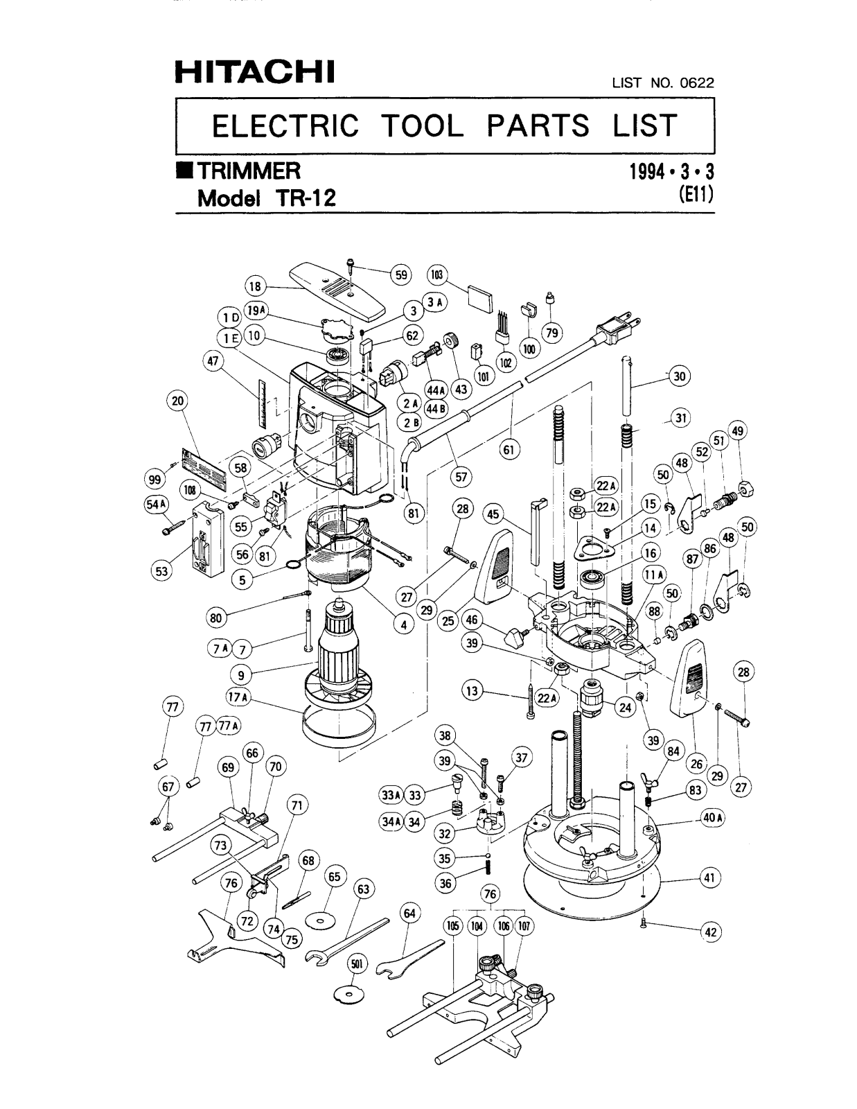 Hitachi TR12 PARTS LIST