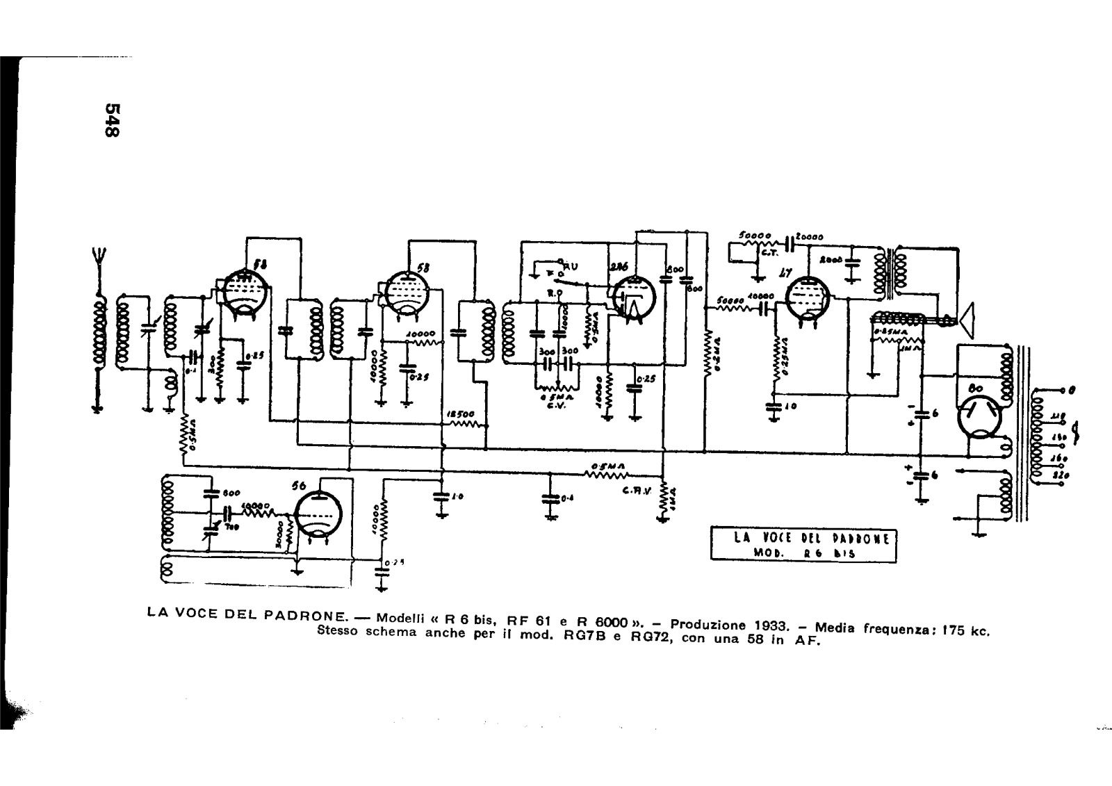 Voce Del Padrone Marconi r6 bis, rf61, r6000 schematic