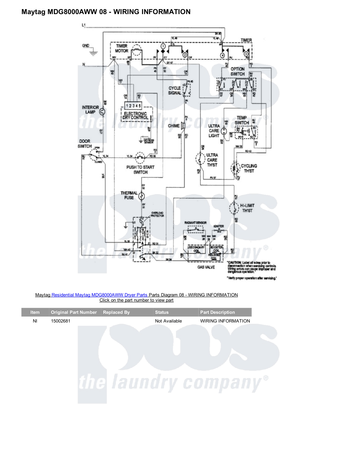 Maytag MDG8000AWW Parts Diagram