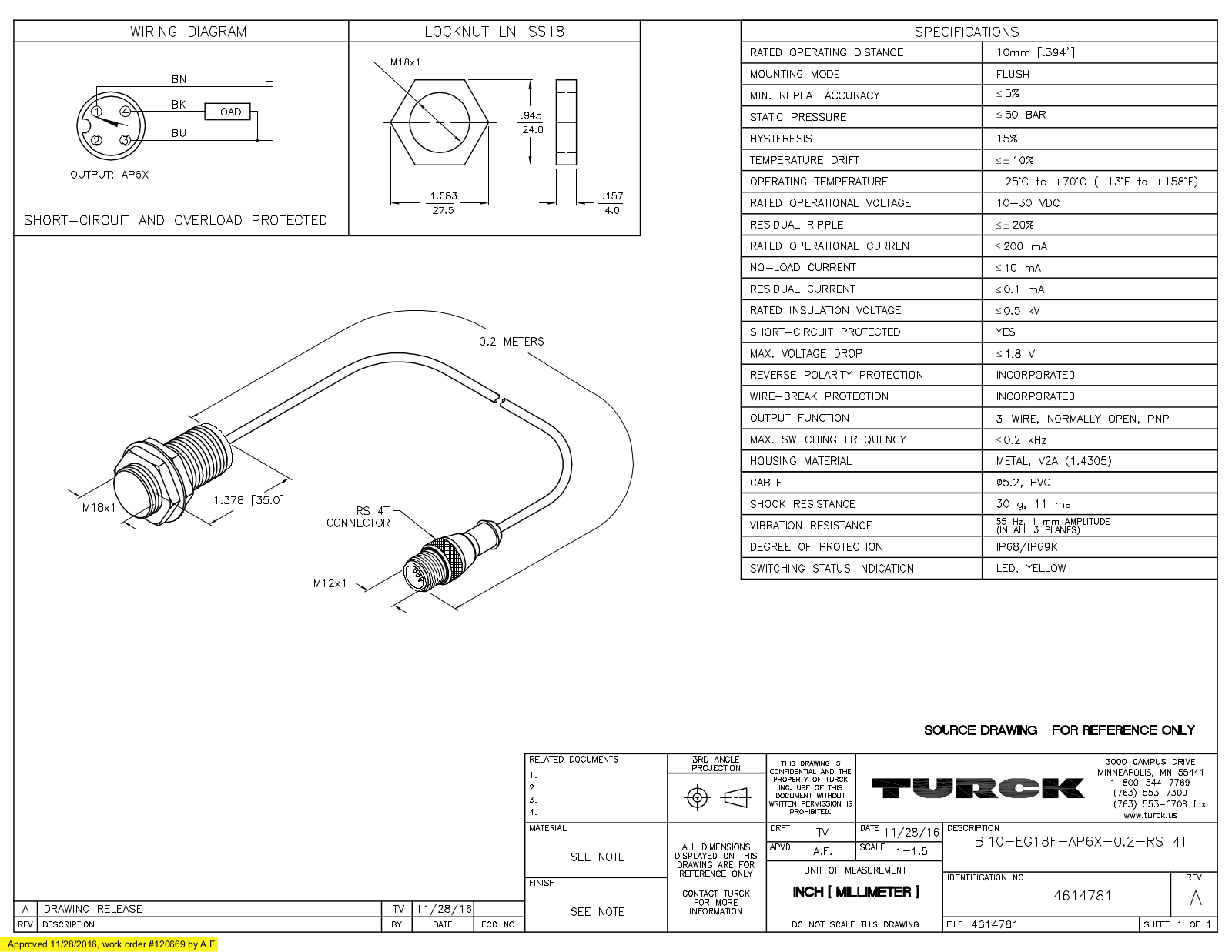 Turck BI10-EG18F-AP6X-0.2-RS4T Data Sheet