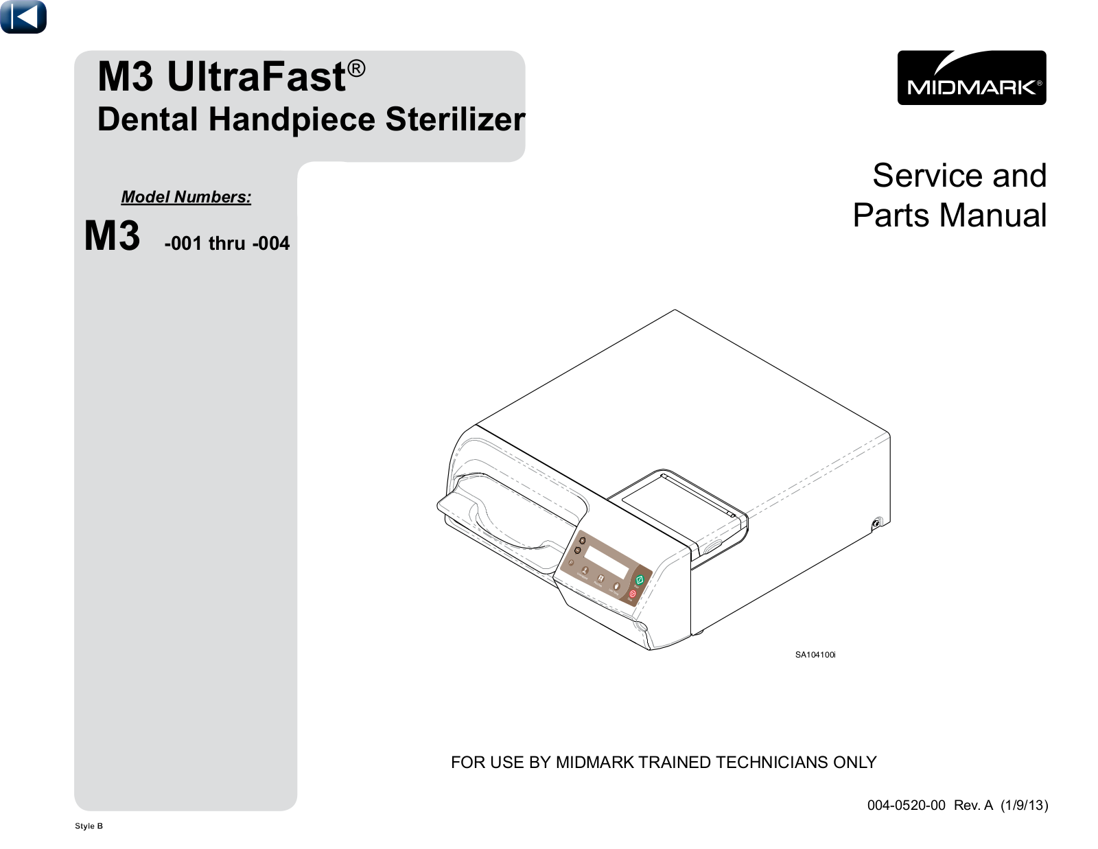 Midmark M3-001 UltraFast, M3-003 UltraFast, M3-002 UltraFast, M3-004 UltraFast Parts Manual