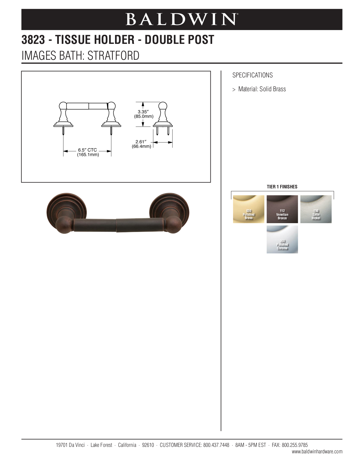 Baldwin Stratford Tissue Holder User Manual