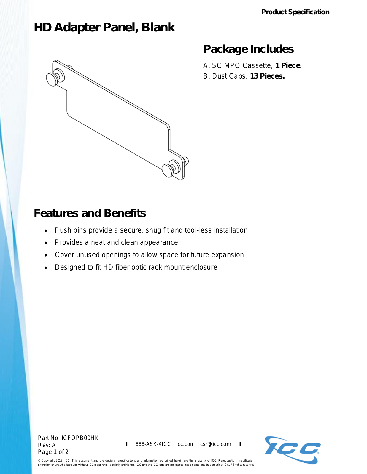 ICC ICFOPB00HK Specsheet