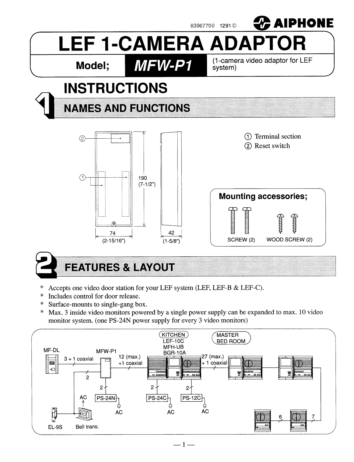 Aiphone MFW-P1 User Manual