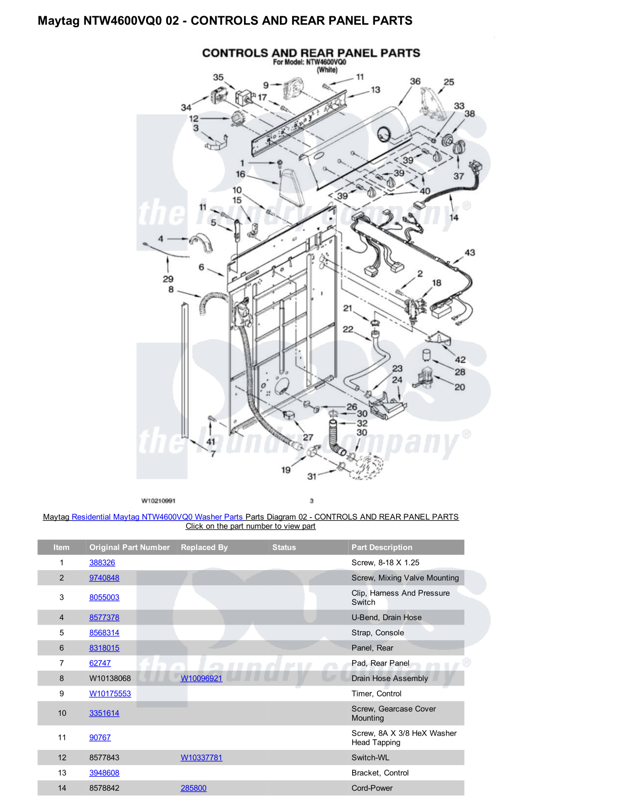 Maytag NTW4600VQ0 Parts Diagram