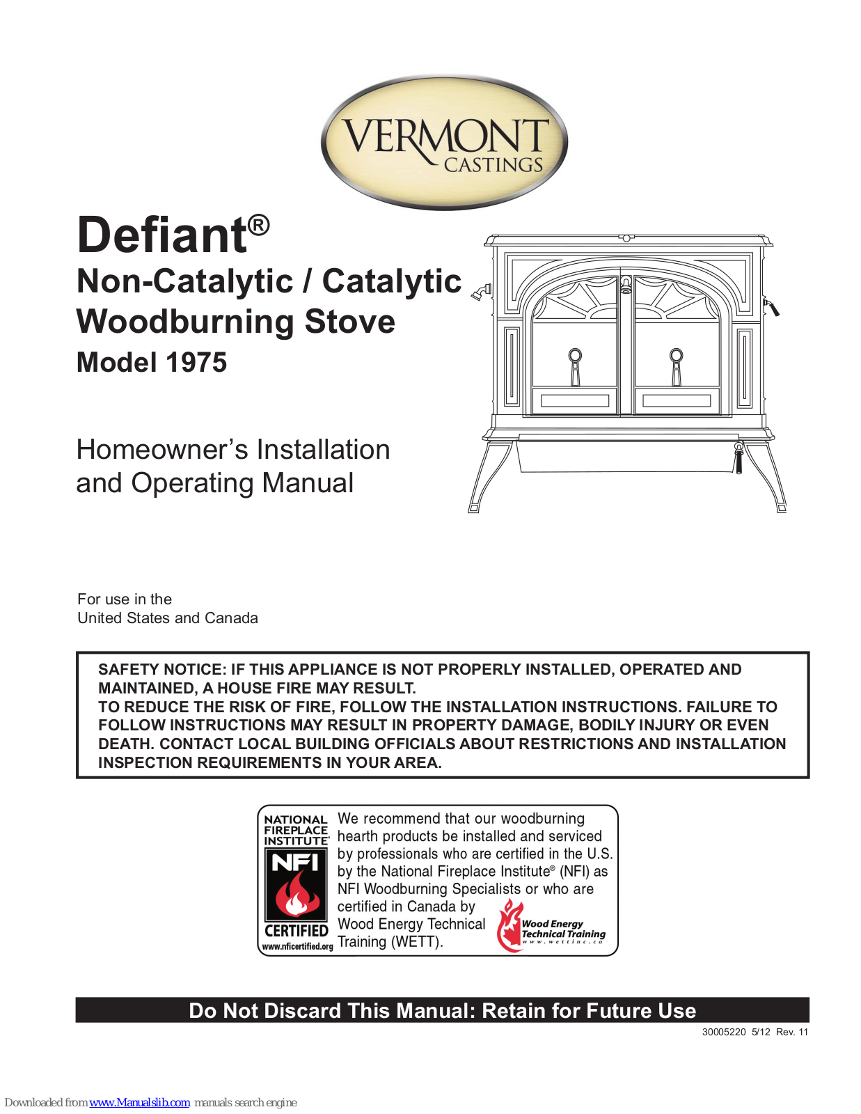 Vermont Castings Defiant 1975 Installation And Operating Manual