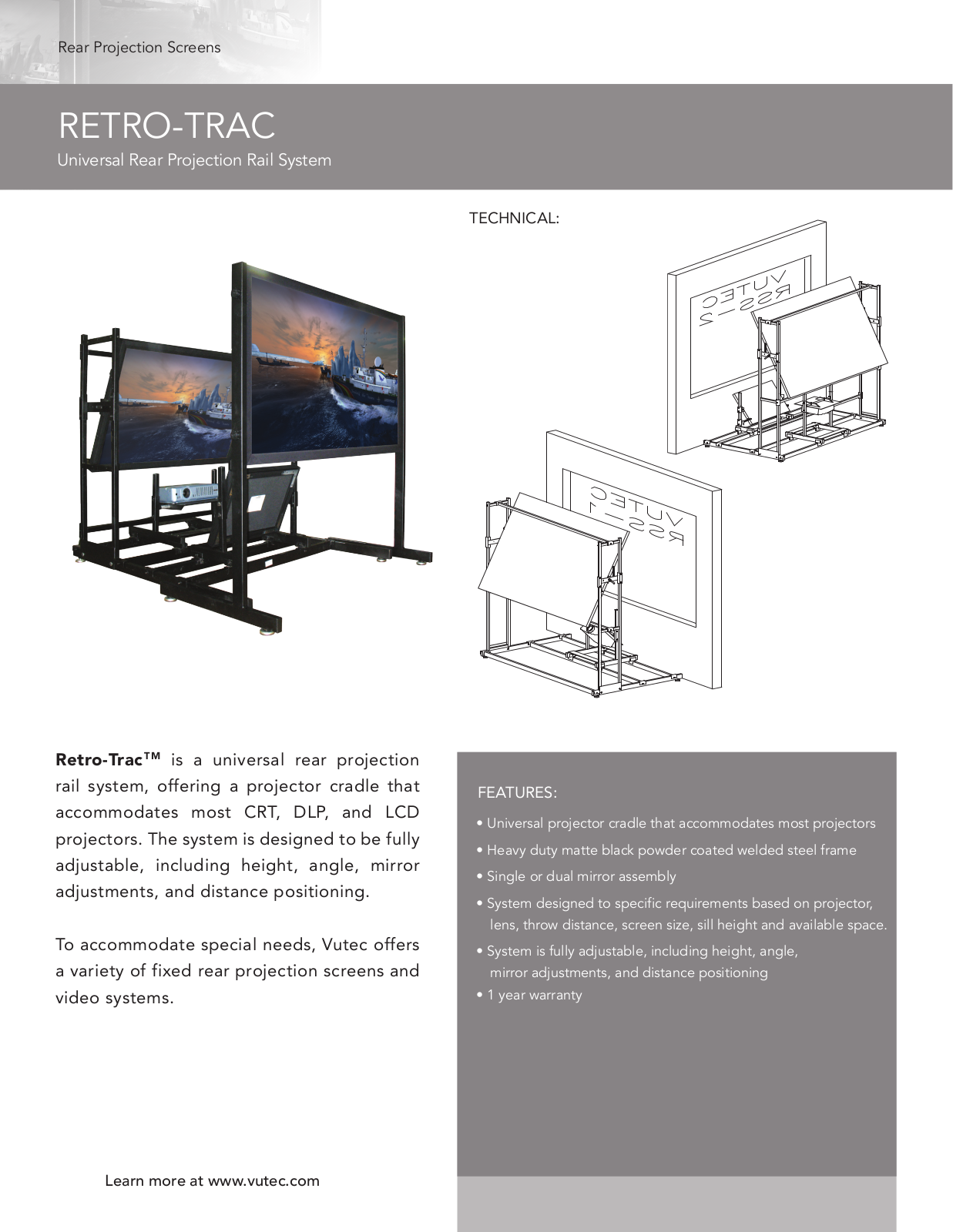 Vutec RETRO-TRAC Product Sheet - ManualMachine.com