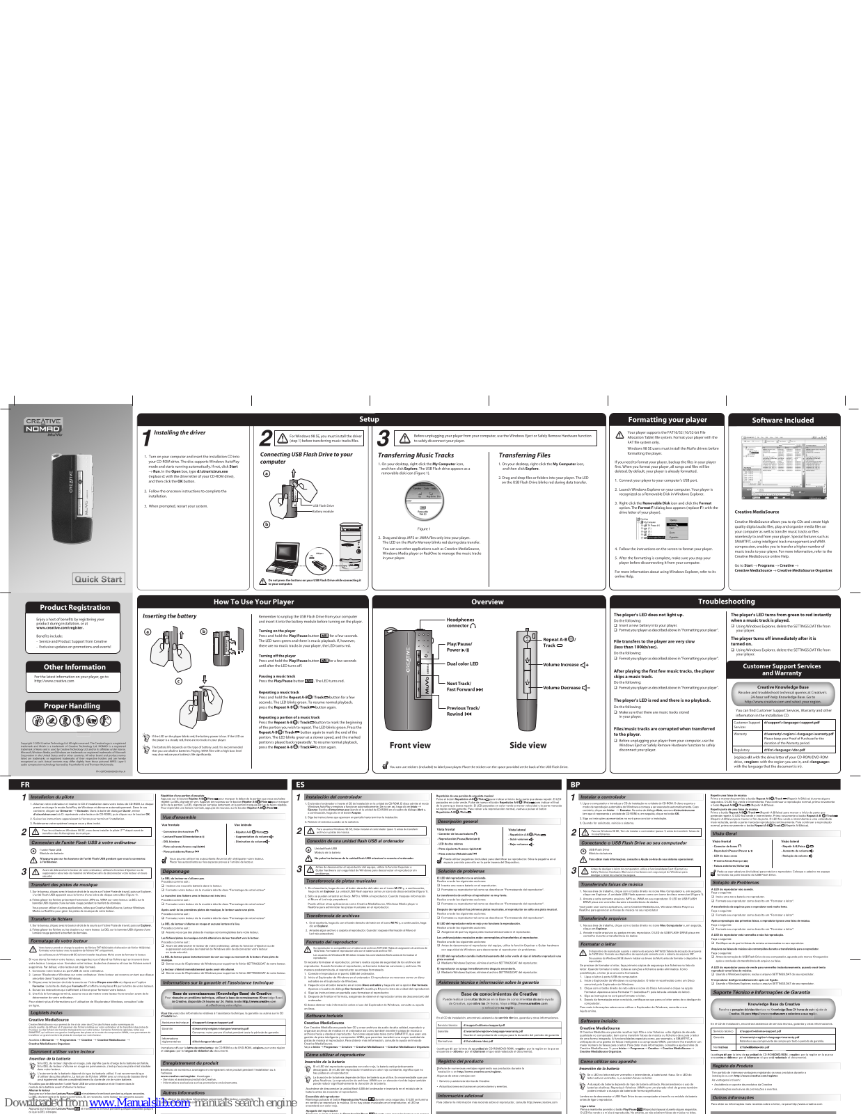 Creative Nomad Muvo 64MB, Nomad Muvo Quick Start Manual