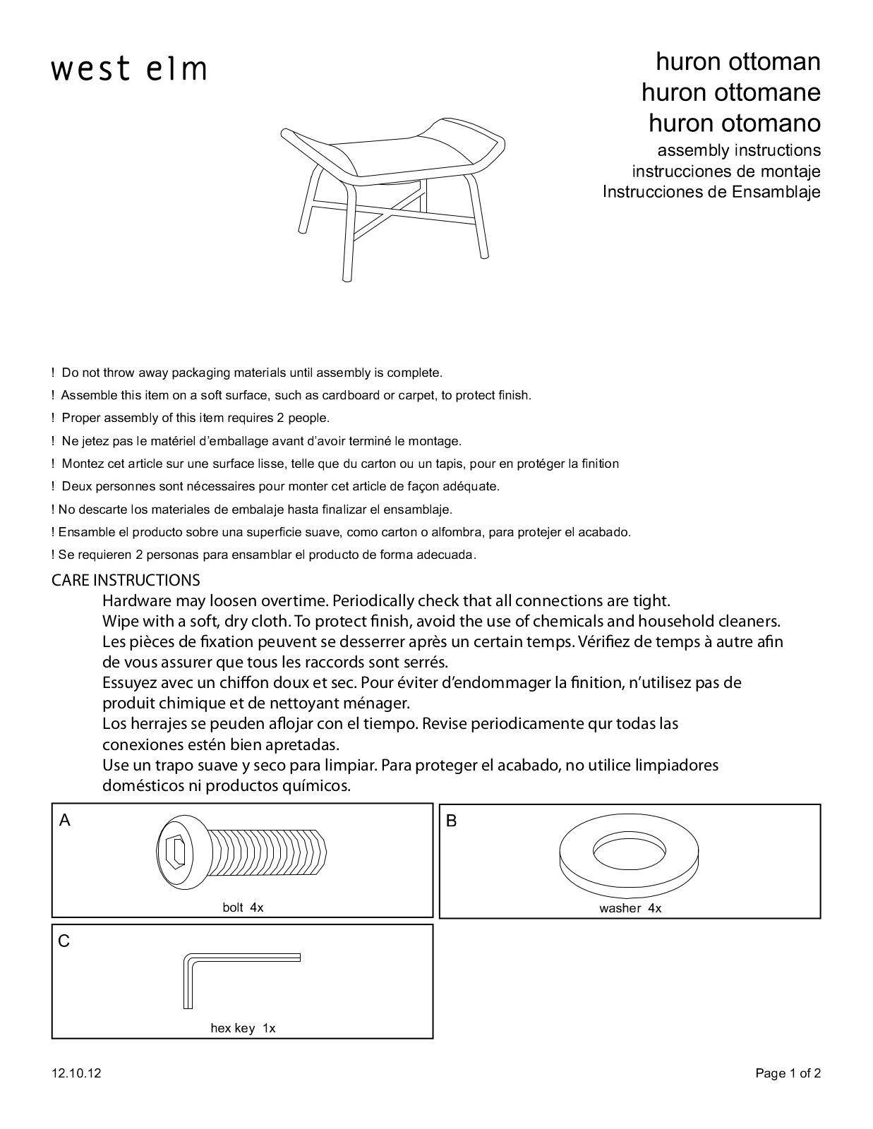 West Elm Huron Ottoman Assembly Instruction