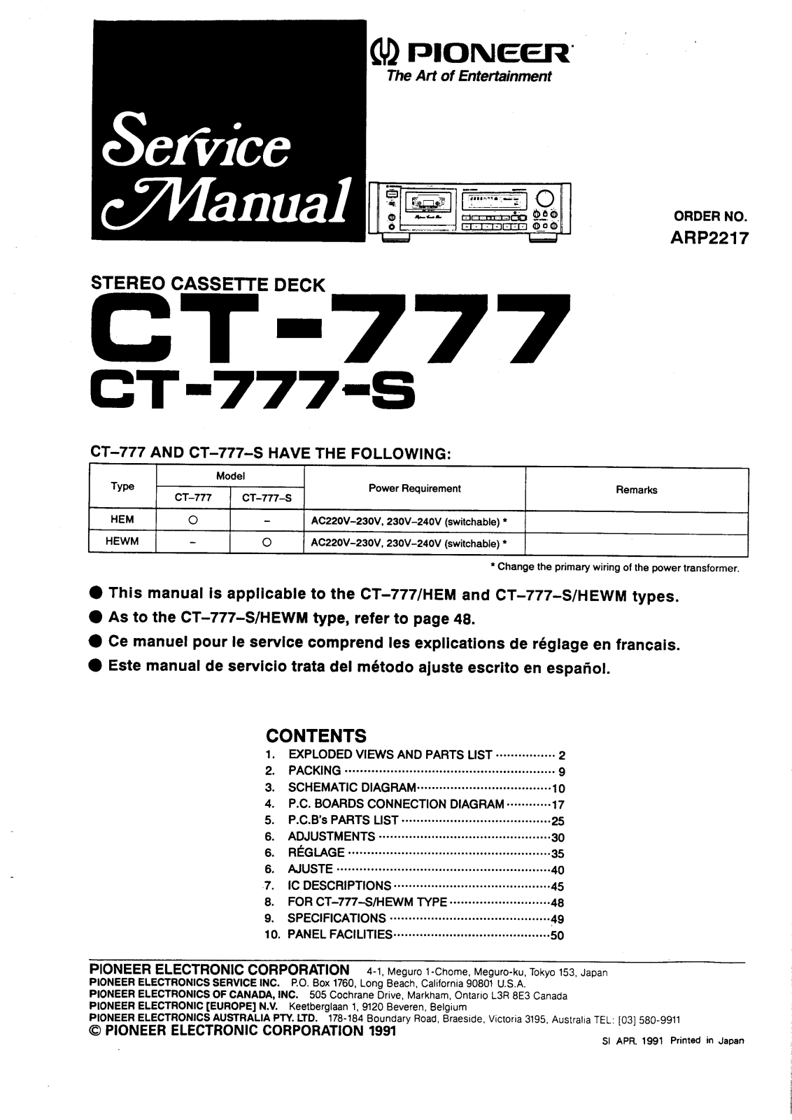 Pioneer CT-777, CT-777-S Service manual