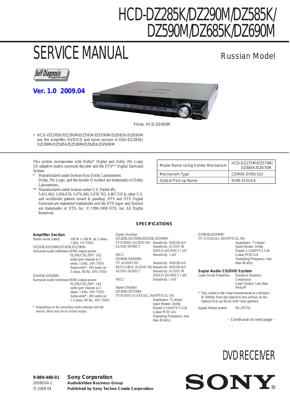 Sony HCD-DZ290M, HCD-DZ590M Schematic