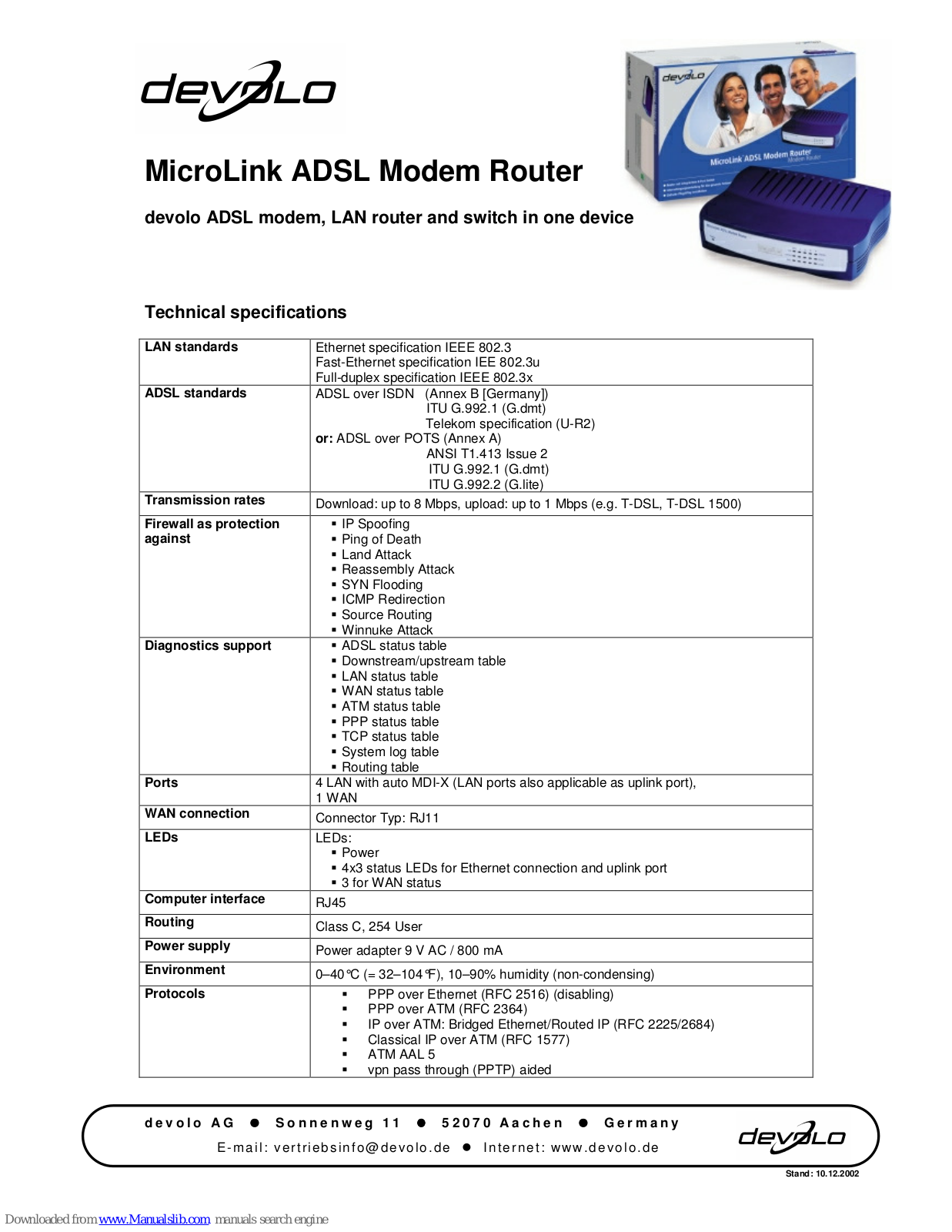 Devolo MicroLink ADSL Modem Technical Specifications - ManualMachine.com