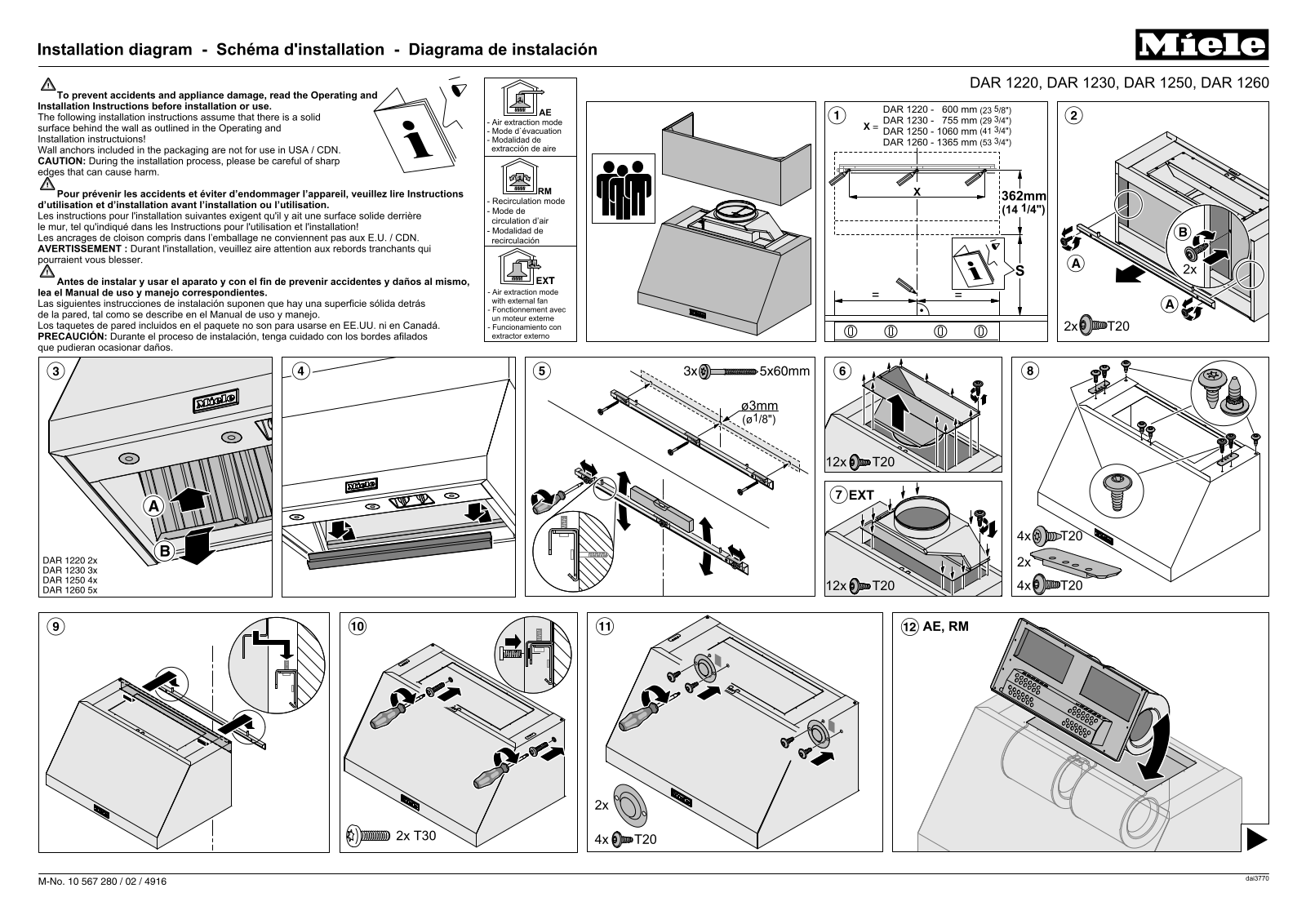 Miele DAR1220, DAR1260, DAR1120, DAR1130, DAR1250 Assembly Guide