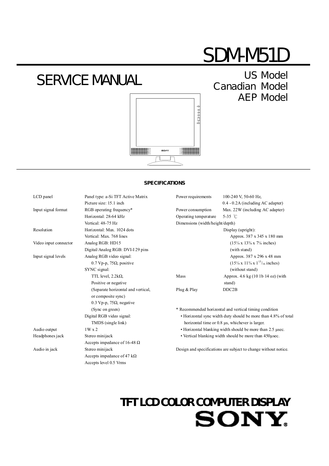 Sony SDM-M51D Service manual