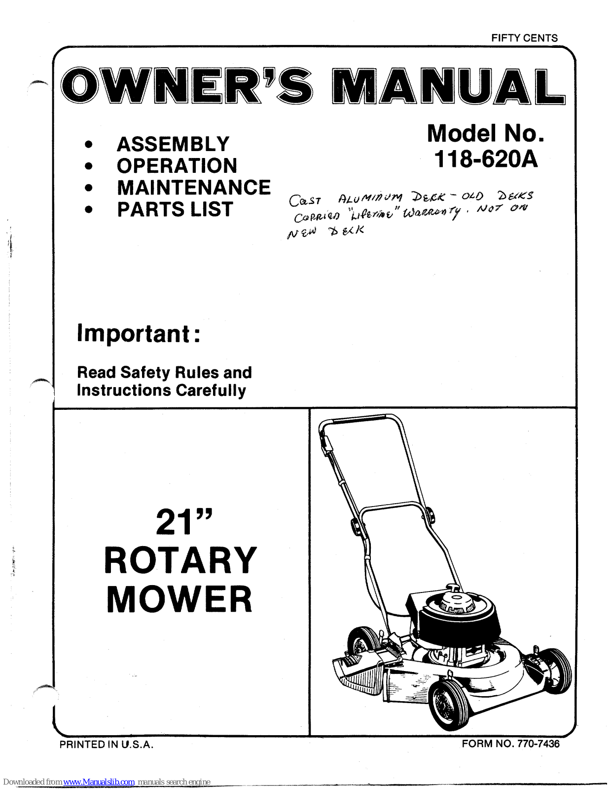 MTD 118-620A Owner's Manual