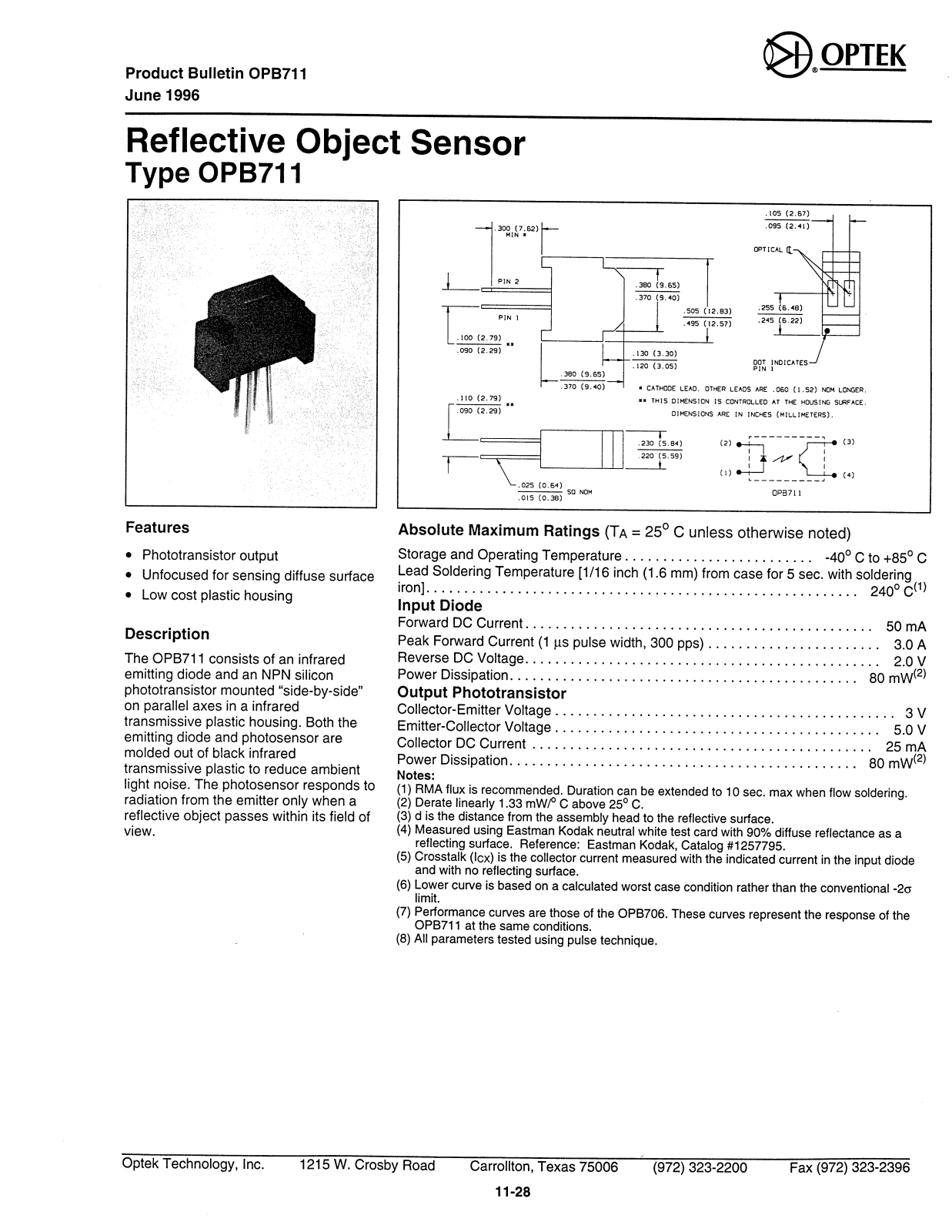 OPTEK OPB711 Datasheet