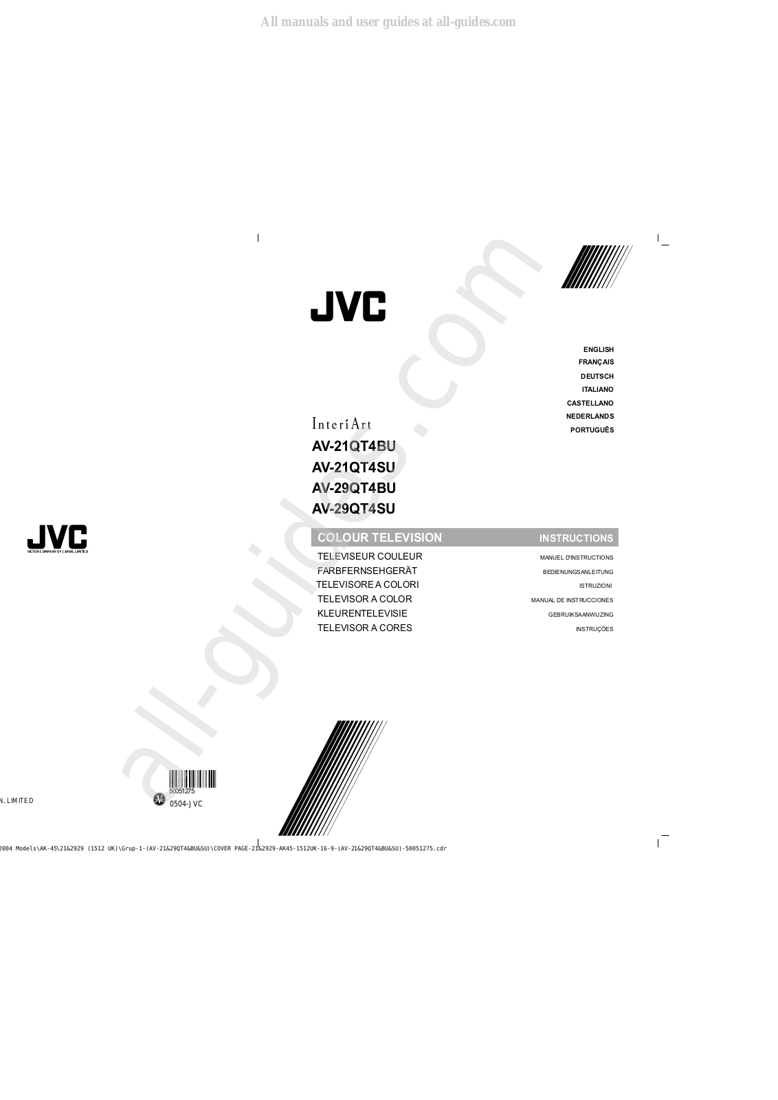 JVC InteriArt AV-21QT4BU, InteriArt AV-21QT4SU, InteriArt AV-29QT4SU, InteriArt AV-29QT4BU Instructions Manual