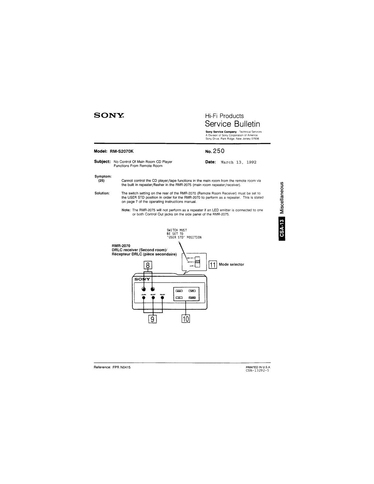 Sony RM-S2070K Service Manual