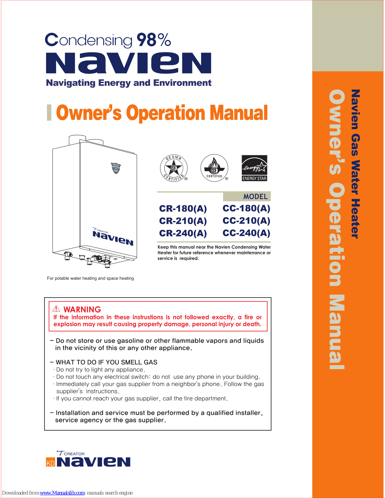 Navien CR-180, CR-210A, CR-210, CR-240, CR-240A Owner's Operation Manual