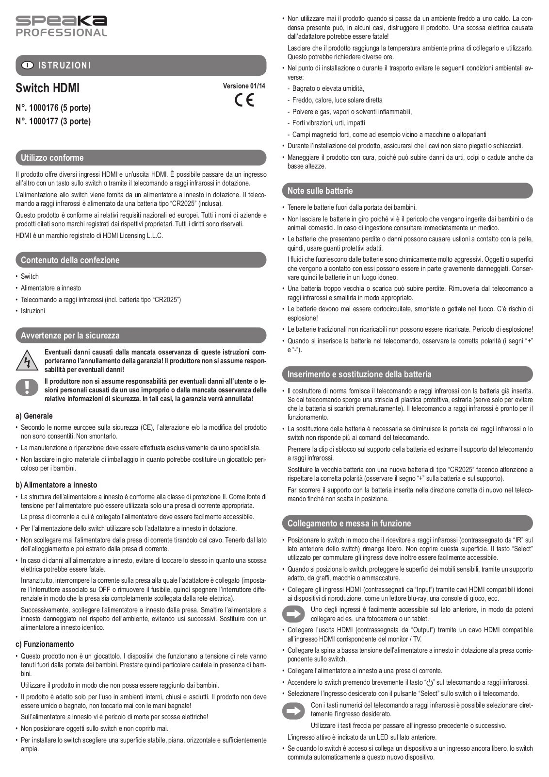 SpeaKa Professional 1000177, 1000176 Instructions