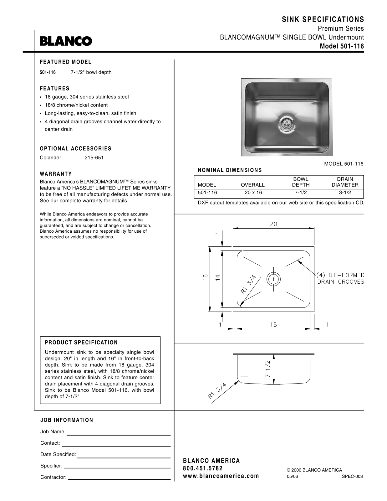 Blanco 501-116 User Manual