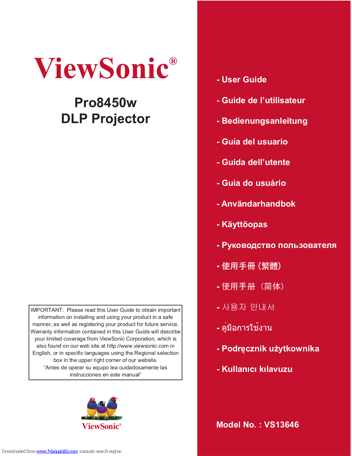 ViewSonic PRO8450W VS13646 User Manual