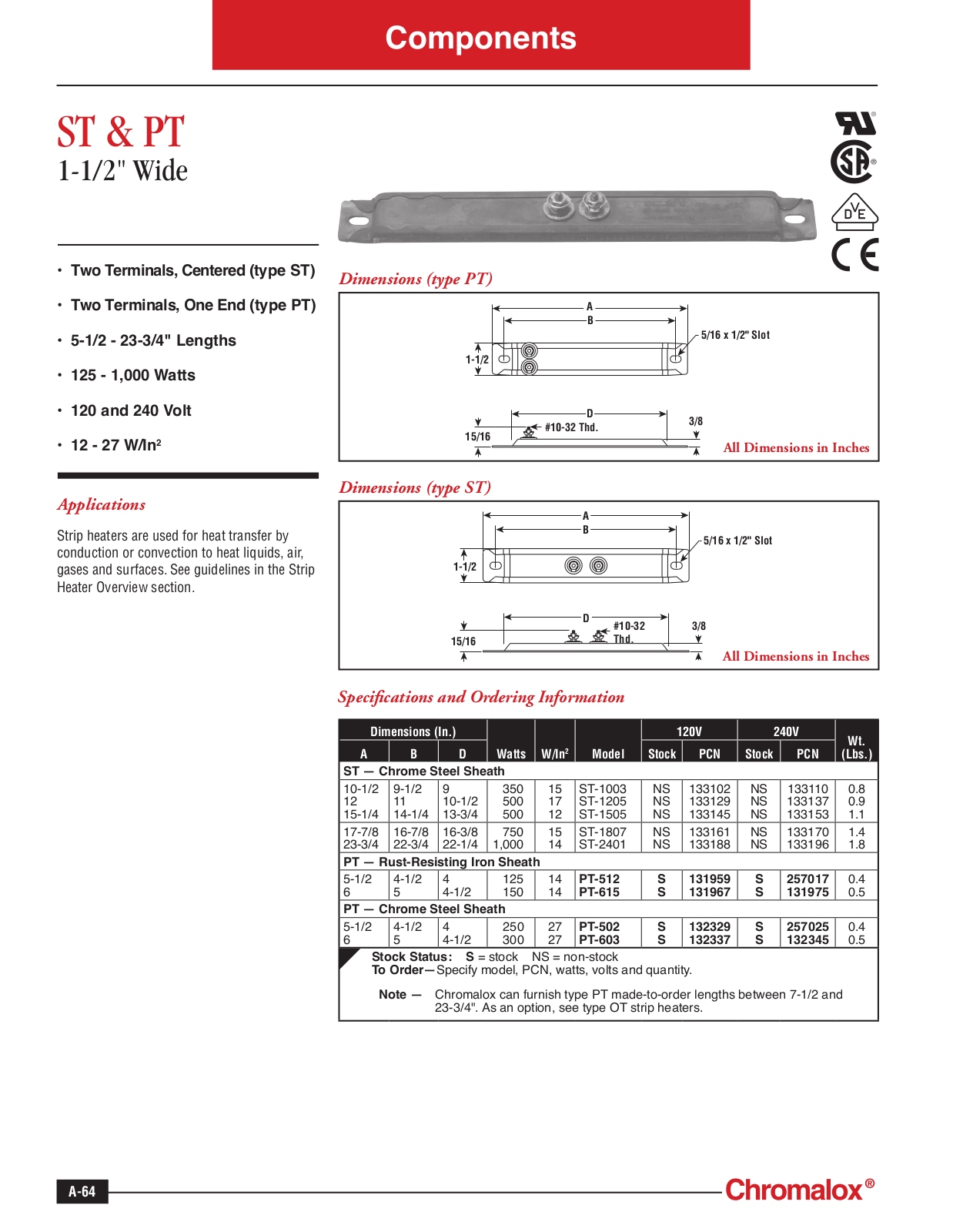 Chromalox ST, PT Catalog Page