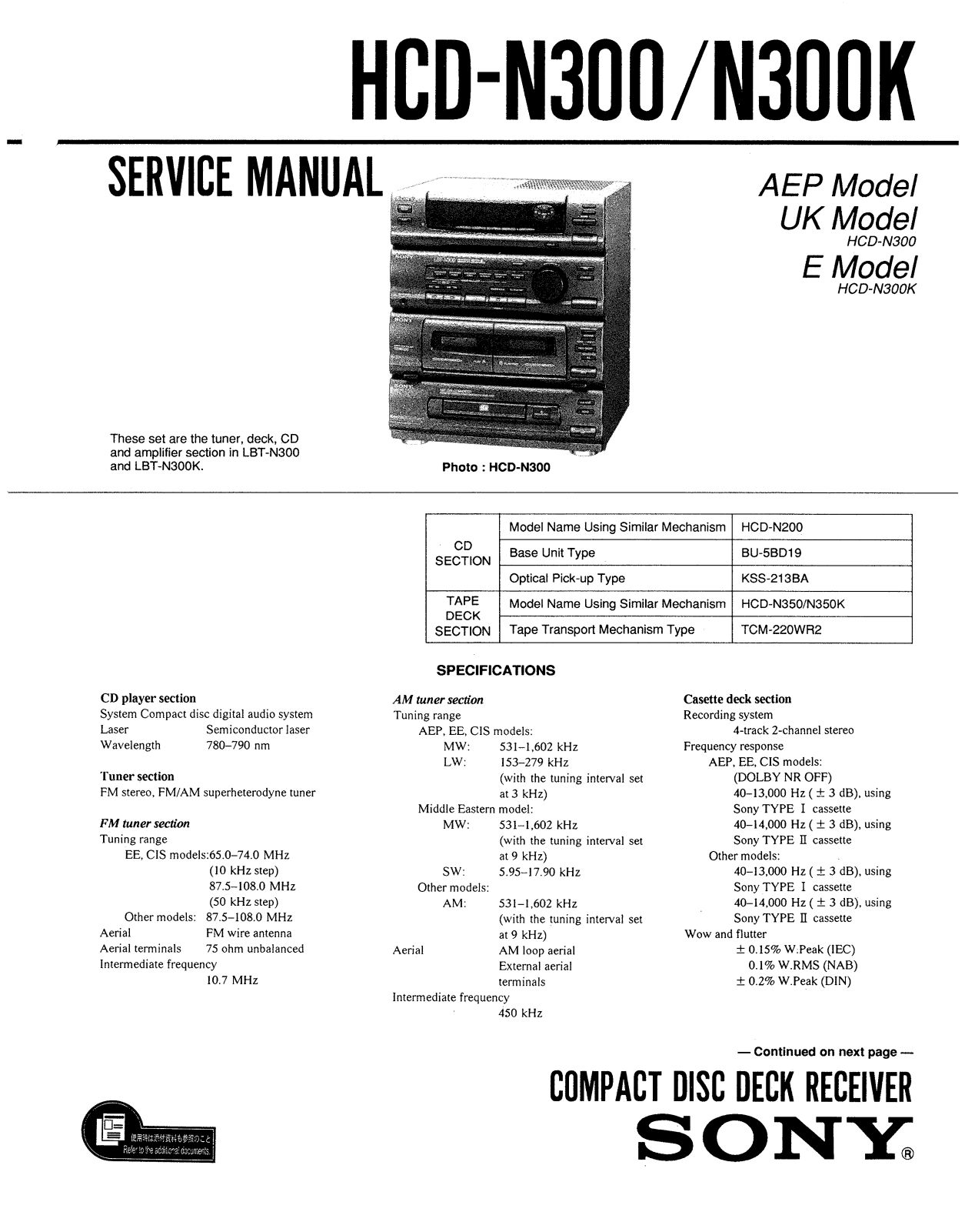 Sony HCD-N300, HCD-N300K Schematic