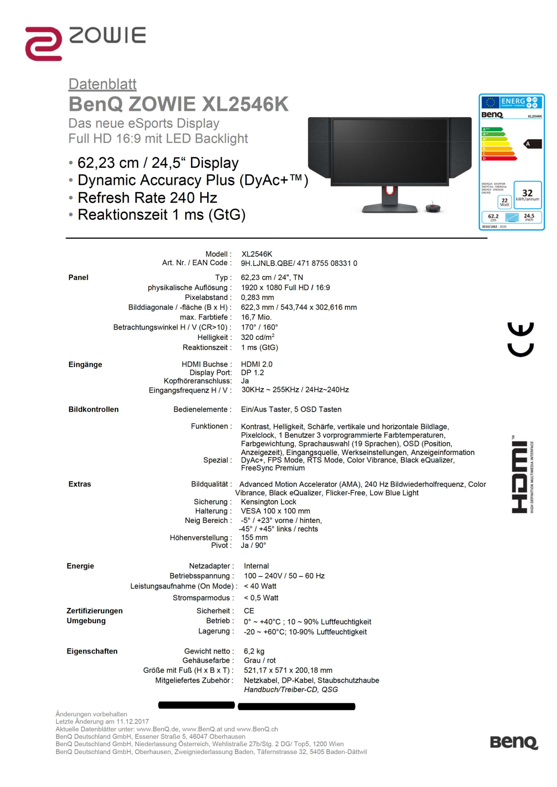 BenQ Zowie XL2546K User Manual