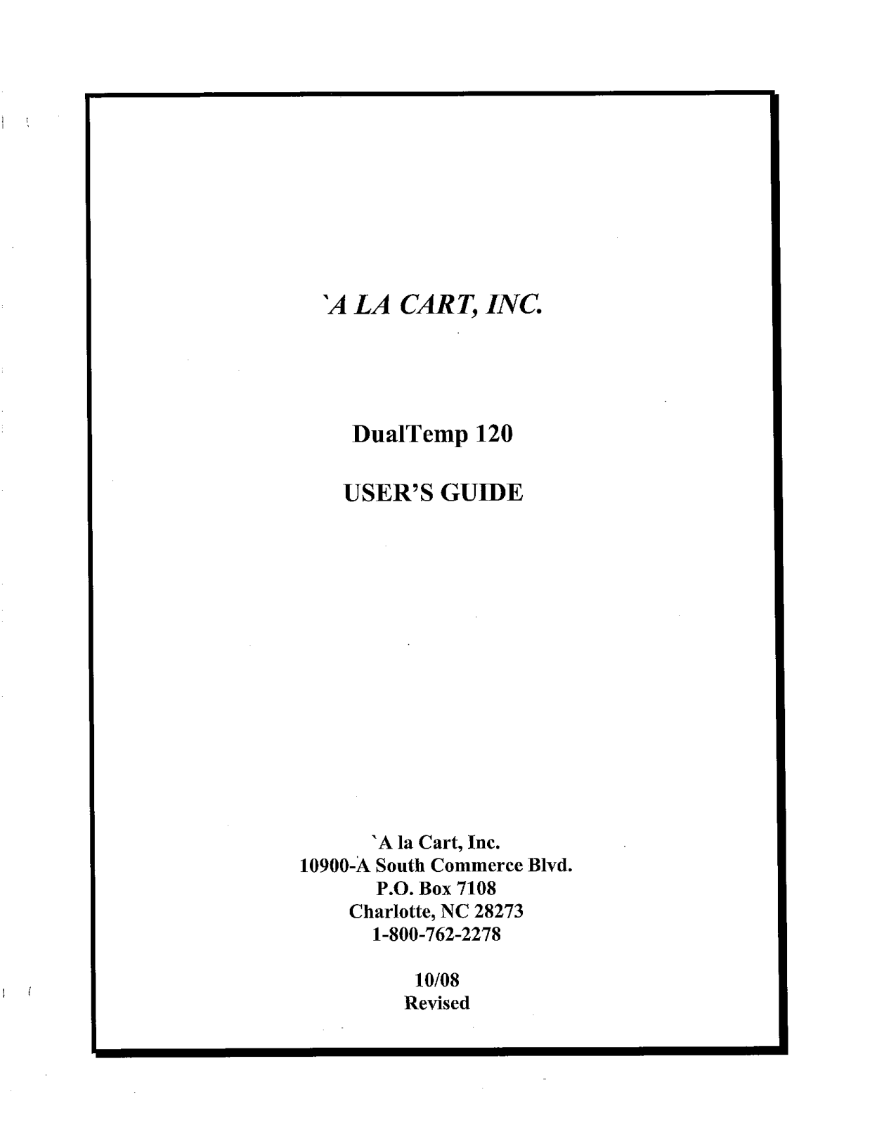 A La Carte ACT011 Service Manual