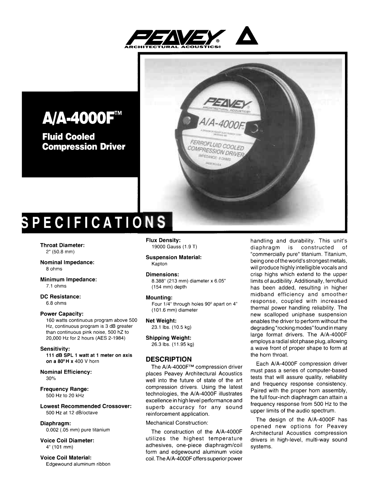 Peavey A-A-4000F DATASHEET