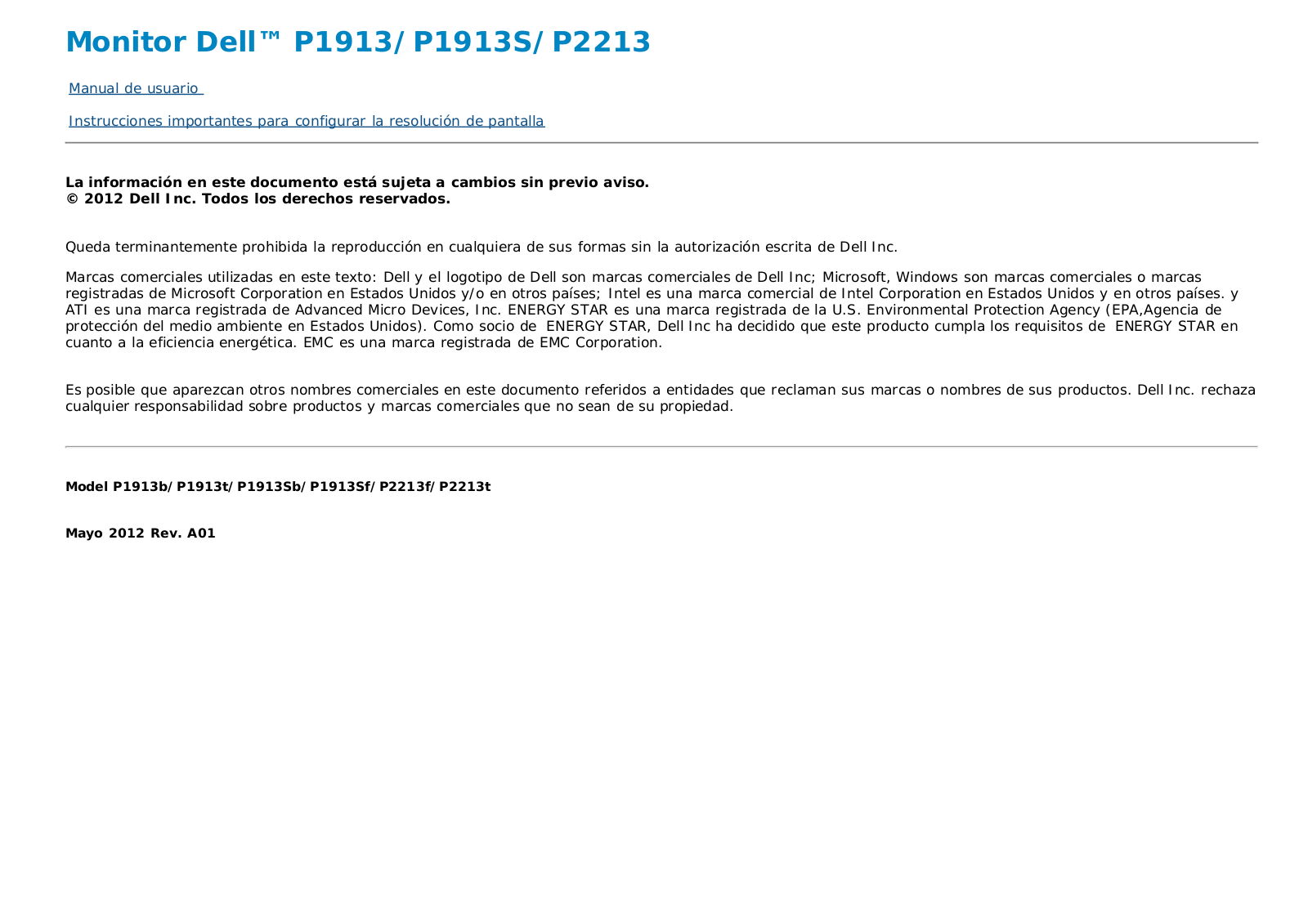 Dell P2213 User Manual