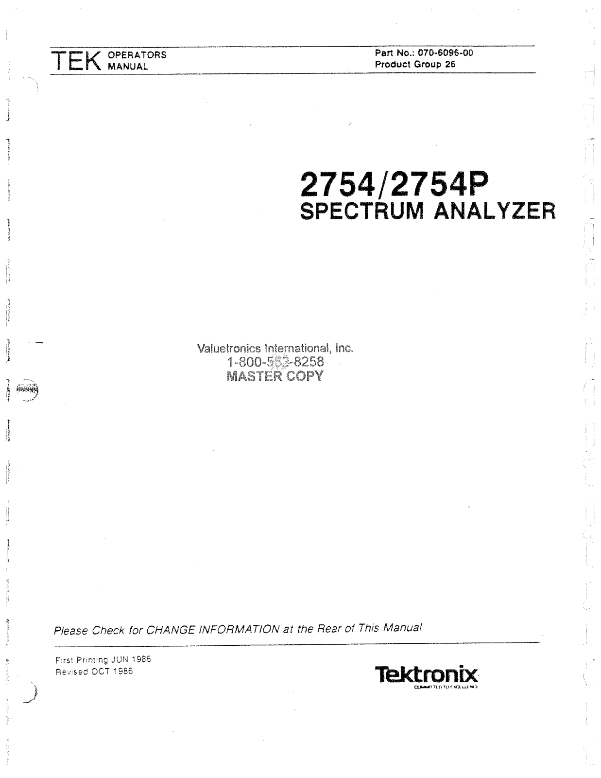 Tektronix 2754P, 2754 User Manual