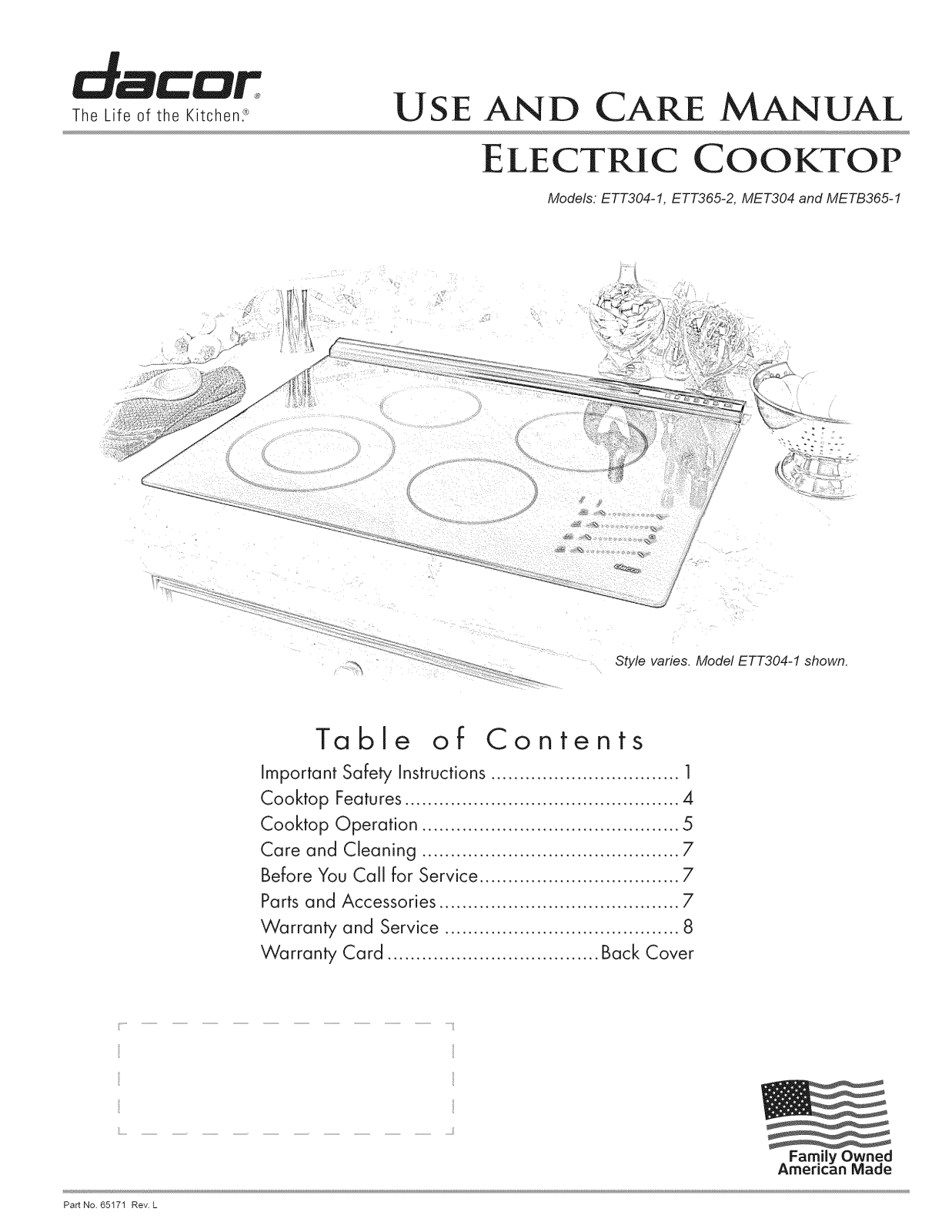 Dacor ETT304S, ETT304RF, ETT304BG, ETT304B Owner’s Manual