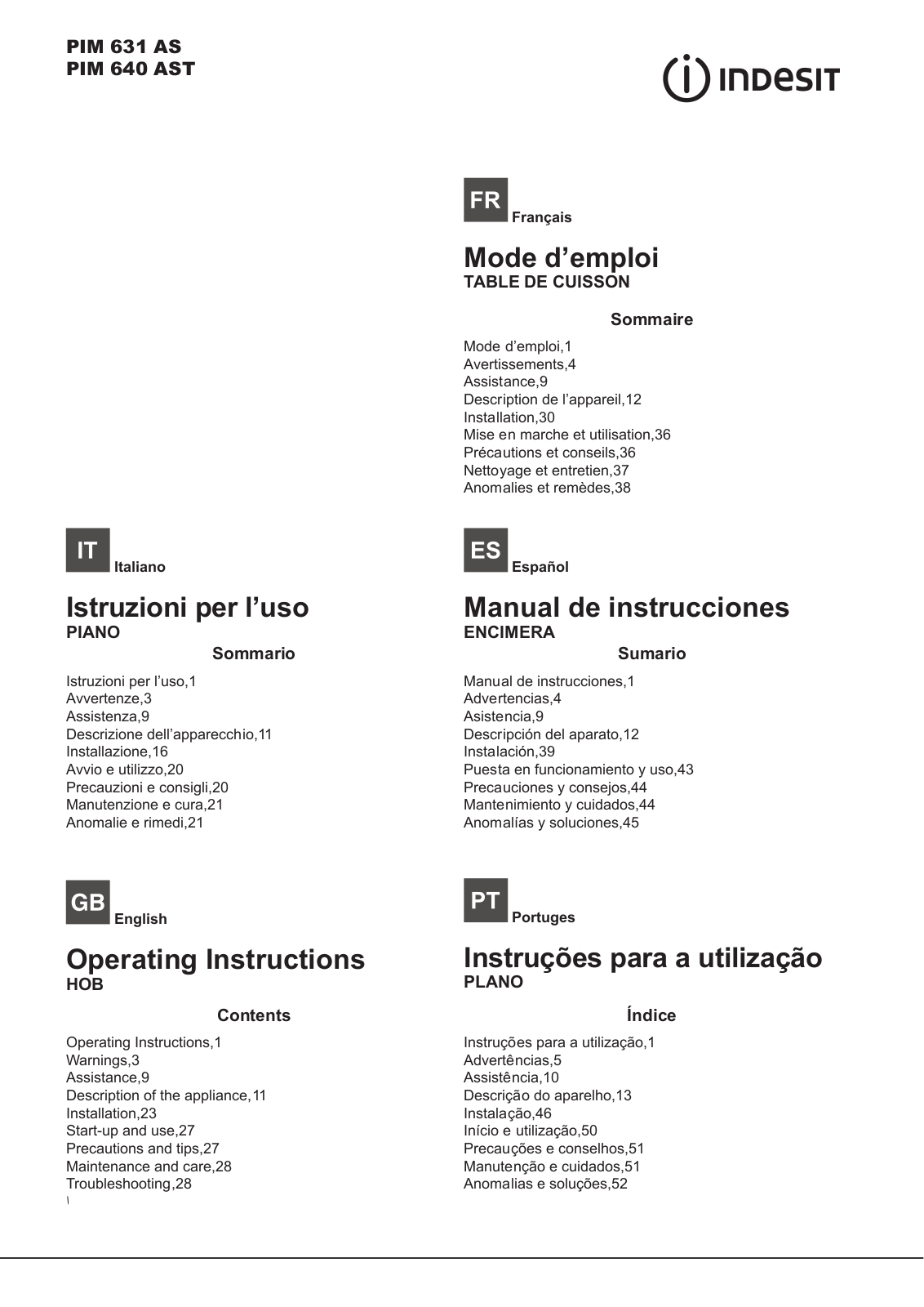 Indesit PIM 640 AST User Manual