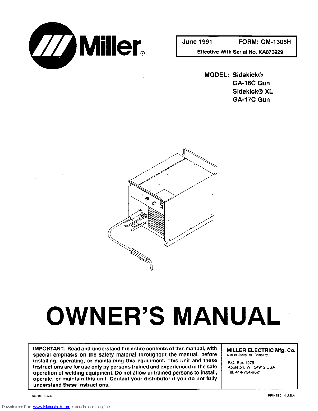 Miller Electric GA-16C Gun, GA-17C Gun, GA-16C, GA-17C Owner's Manual