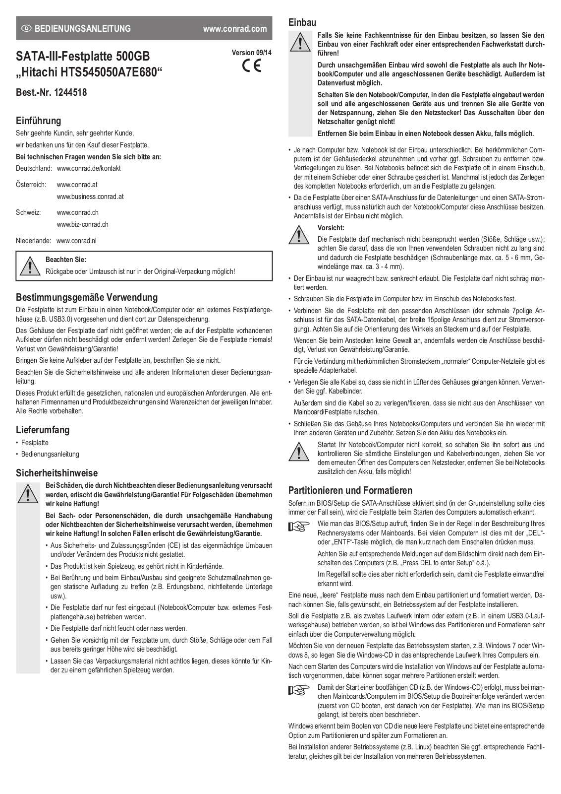 Hitachi HTS545050A7E680 User guide