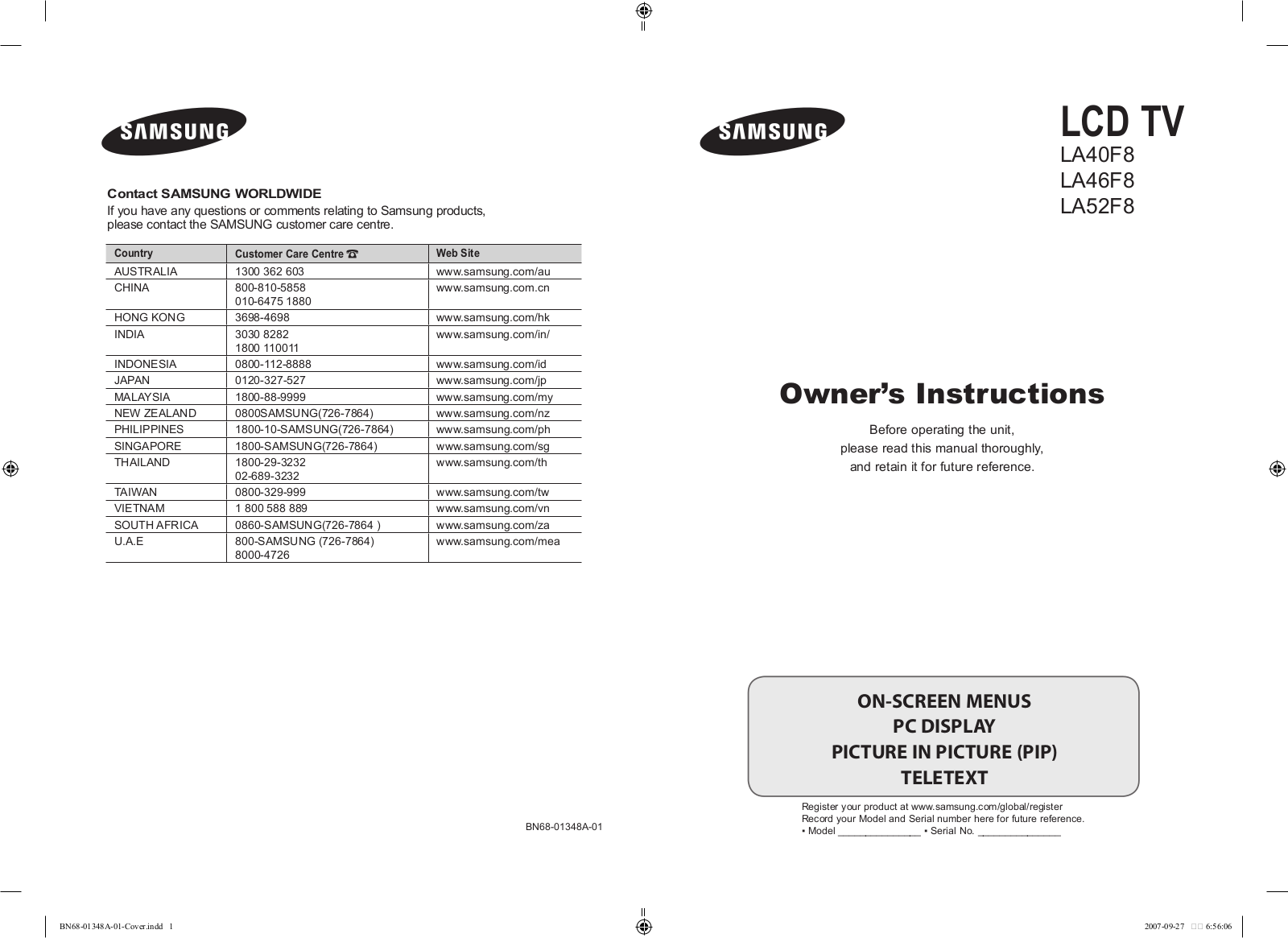 Samsung LA40F8, LA46F8, LA52F8 User Manual