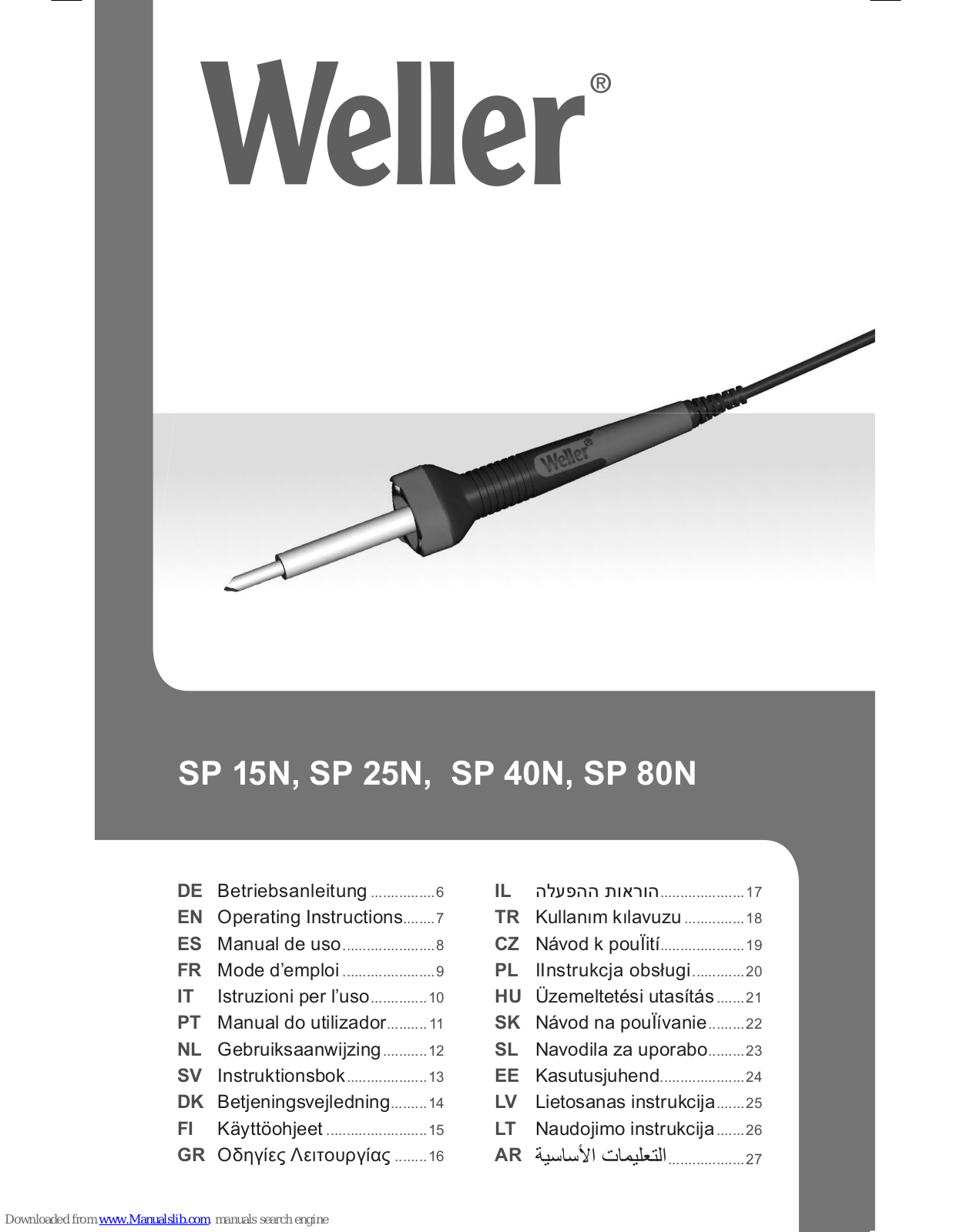 Weller SP 15N, SP 40N, SP 80N, SP 25N Operating Instructions Manual