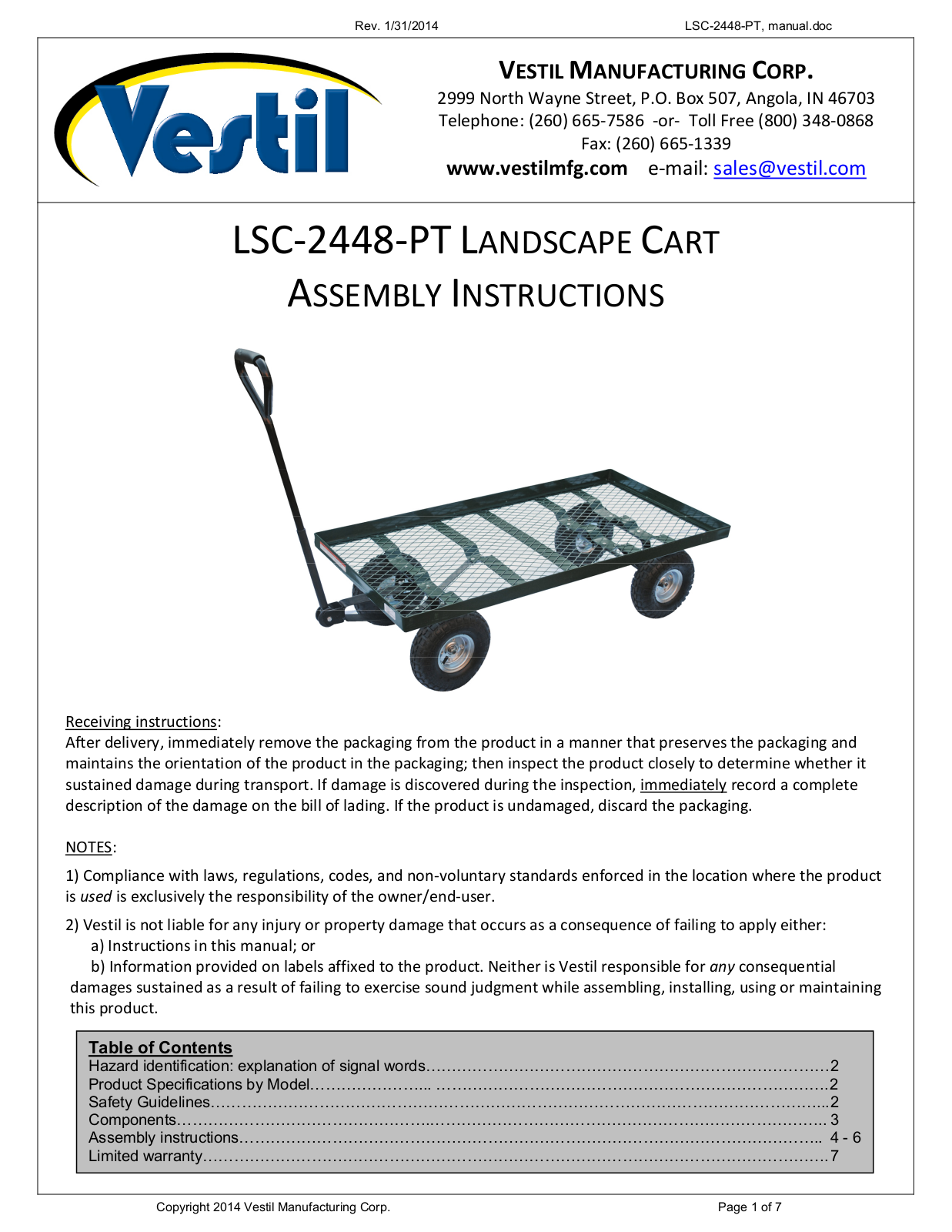 Vestil LSC-2448-PT User Manual