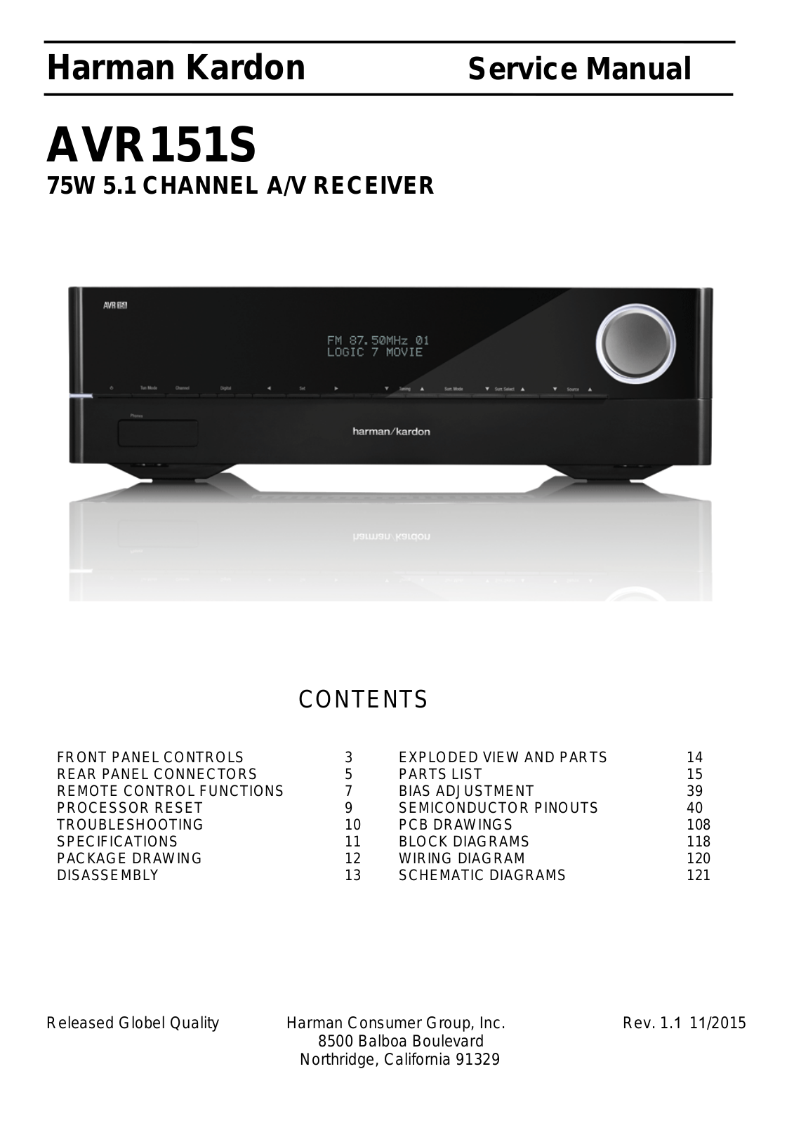 Harman-Kardon AVR-151S Service Manual