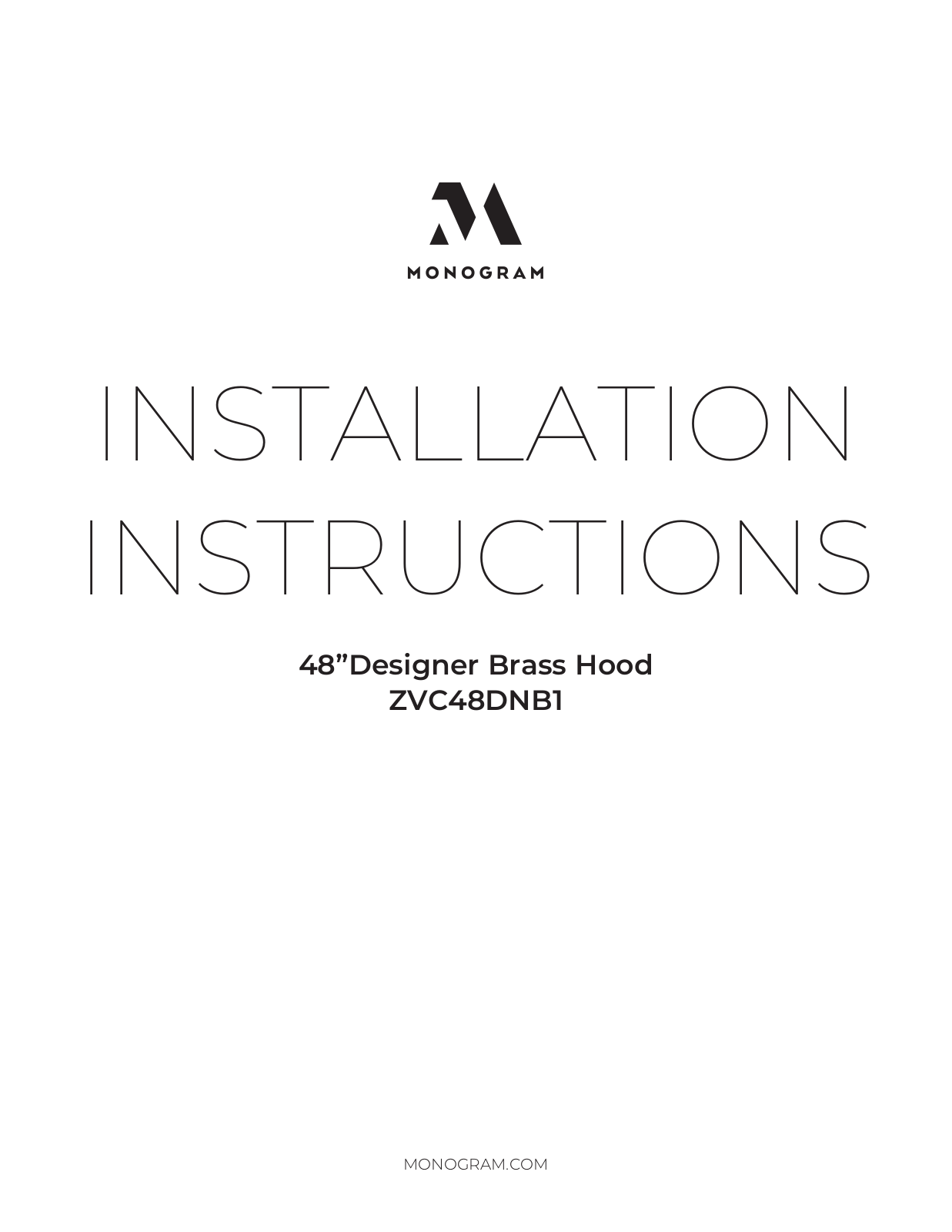 Monogram ZVC48DNB1 INSTALLATION INSTRUCTIONS