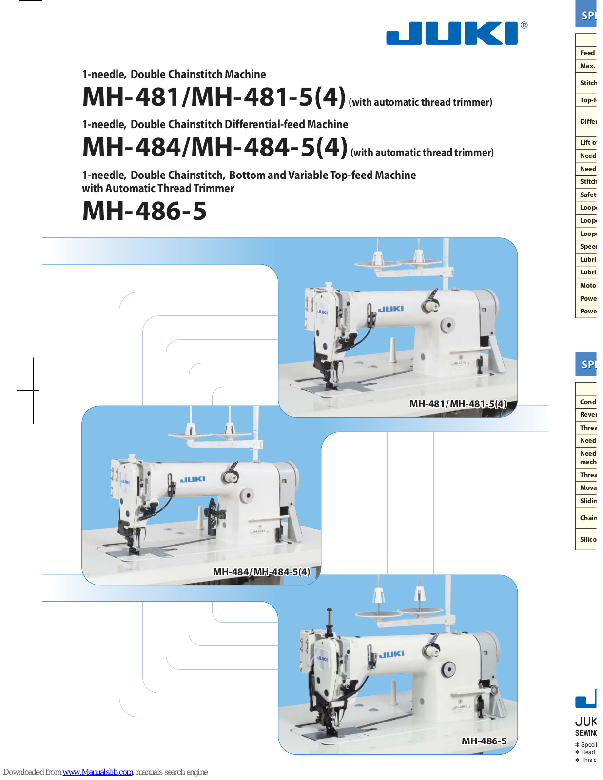 JUKI MH-481, MH-481-5, MH-481-54, MH-484, MH-484-5 Specification