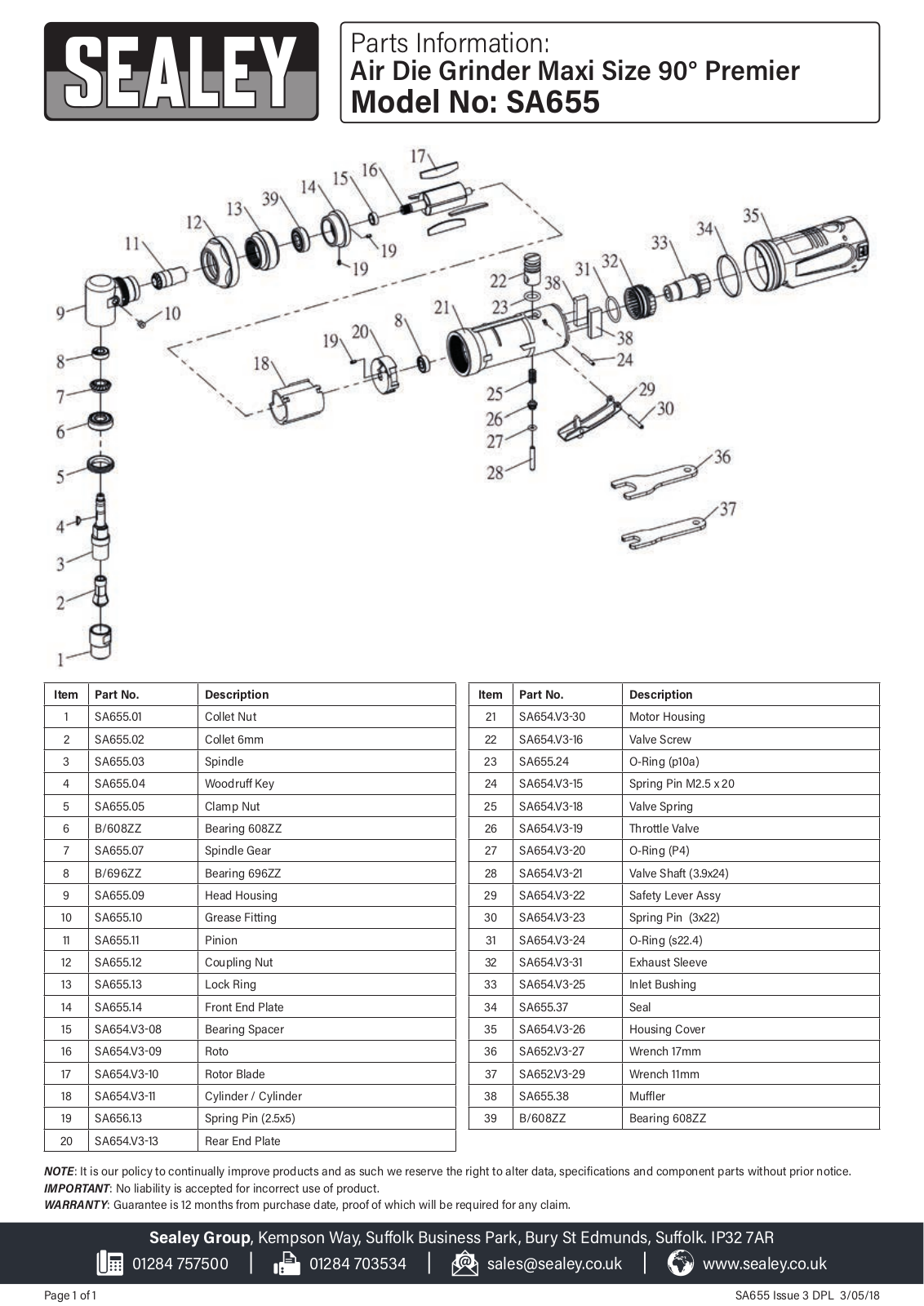 Sealey SA655 Parts Listing - ManualMachine.com