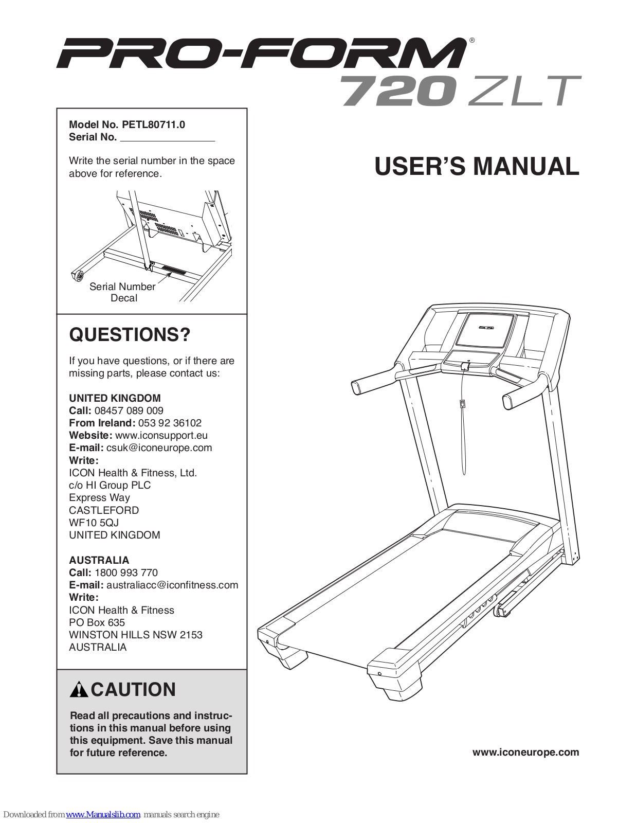 Pro-Form 720 Zlt Treadmill, PETL80711.0 User Manual