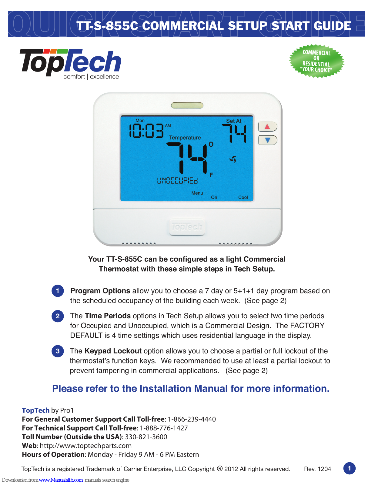 Toptech TT-S-855C Setup Manual