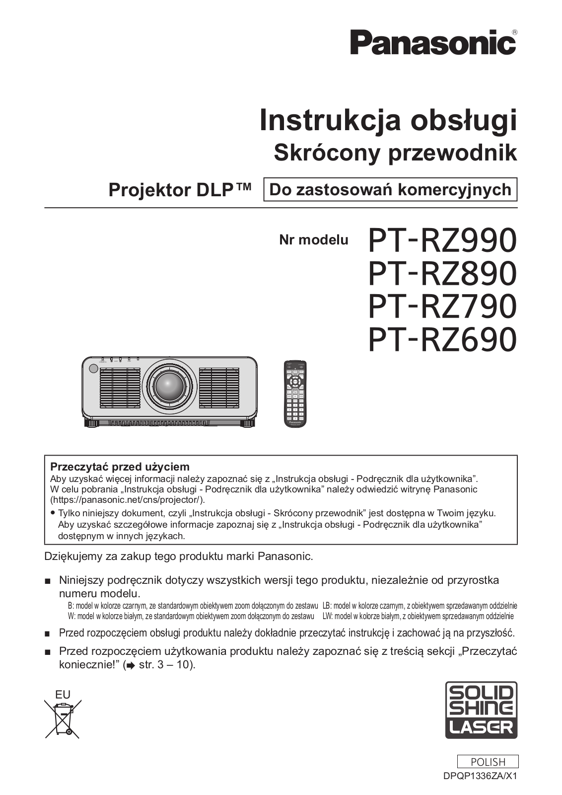 Panasonic PT-RZ890 User Manual