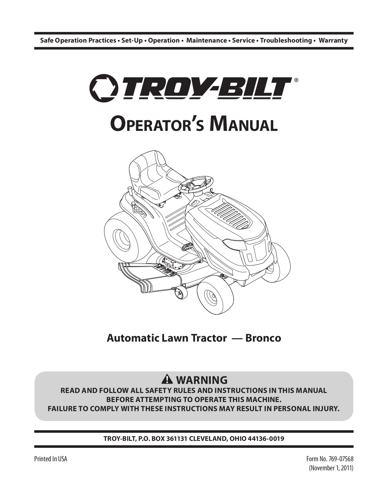 Troybilt 13WX78KS011 Owner’s Manual